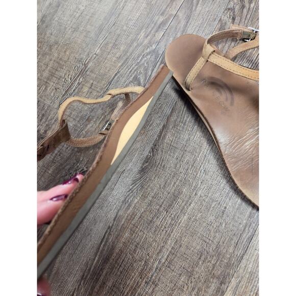 Rainbow Sandals Shoes 6.5-7.5 Thong T Strap Flats Brown Leather Casual Buckle M - Picture 3 of 6